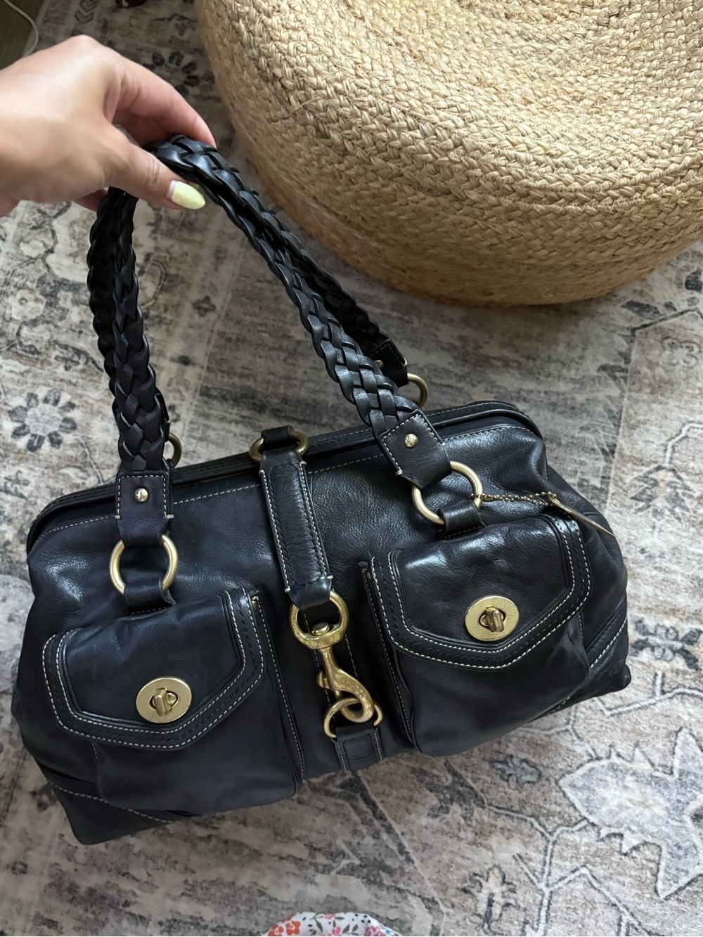 COACH Y2K BLACK VACHETTA LEATHER LG DAPHNE DOCTOR SATCHEL TOTE BAG 3569 black - Picture 7 of 16